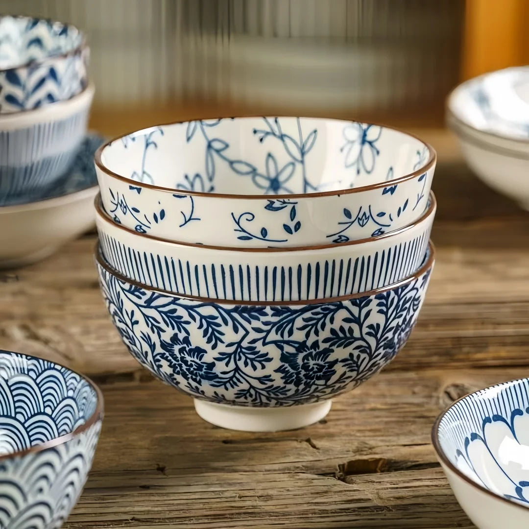 Japanese - style blue and white hand - painted 4.5 - inch ceramic bowl, retro - style rice bowl for home use. | Kimlud...