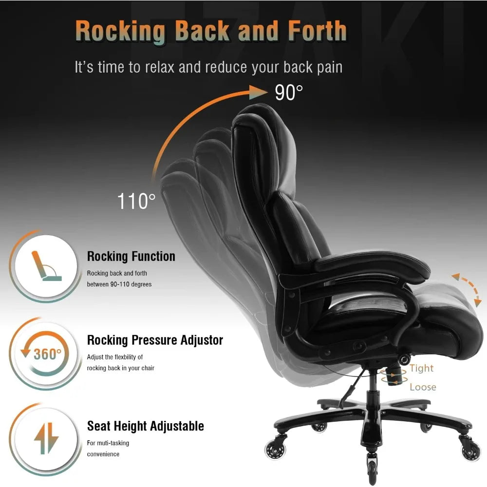 400lbs Office Chair- Adjustable Lumbar Support Quiet Rubber Wheels Heavy Duty Metal Base,High Back Large Executive Computer Desk