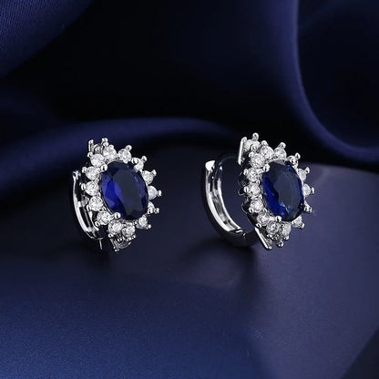 Wholesale Sweet Sapphire Earrings Jewelry Oval Shape Zircon Gemstone Stud Earrings Accessories Women Wedding Engagement...