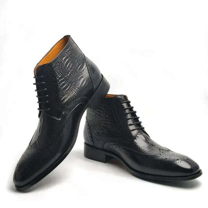 Luxury Genuine Leather Boots Handmade Retro Printing Shoes Men's Lace Up Top Cow Leather Business Casual Trendy Party Warm Boot