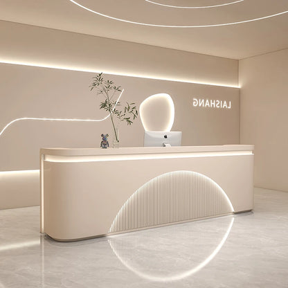 Unique White Reception Desks Organizers Display Drawer Led Lights Reception Desks Aesthetic Modern Bureau Commercial Furniture - Kimlud