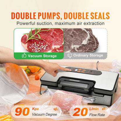 SucceBuy 90Kpa 130W Vacuum Sealer Food Packaging Machine with Free 10pcs Vacuum bags for Household Kitchen Vacuum Food Sealing - Kimlud