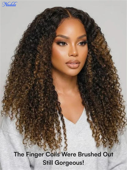 Nadula 7x5 Bye-Bye Slip™ Glueless Wig Chestnut Brown Ombre Burmese Curly With Finger Coil Ends Drawstring Human Hair Wig...