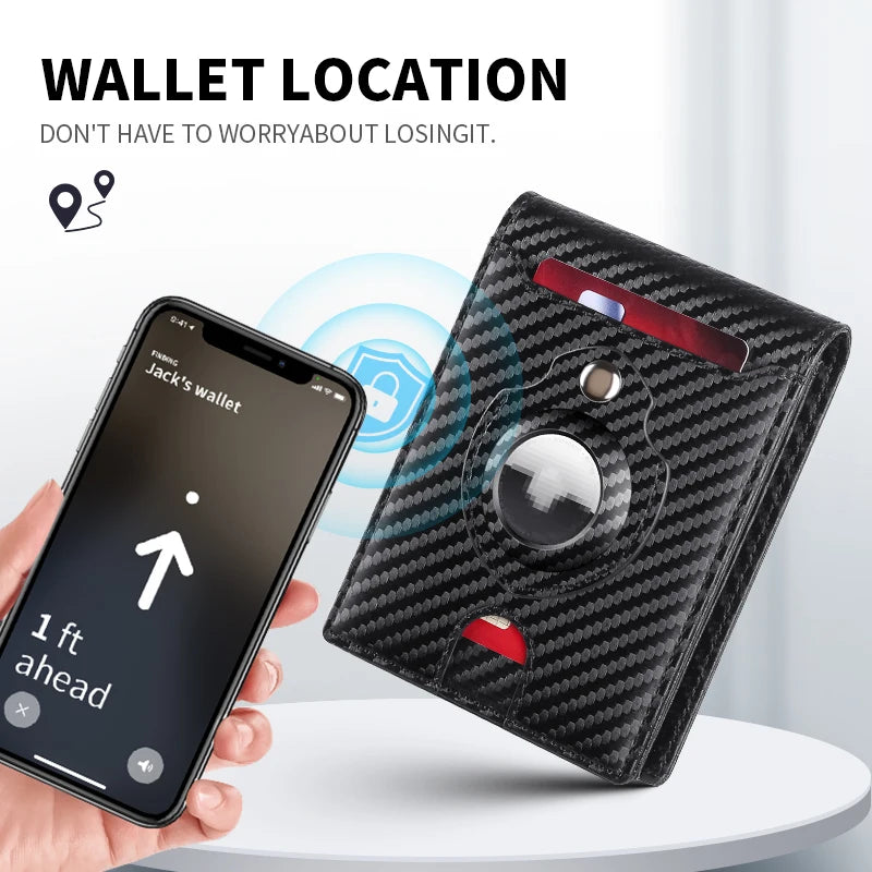 GERUOLA Men'S Ultra-Thin Wallet with Apple Airtag Holder - RFID Blocking, Carbon Fiber Texture, Minimalist Design, Multiple Card