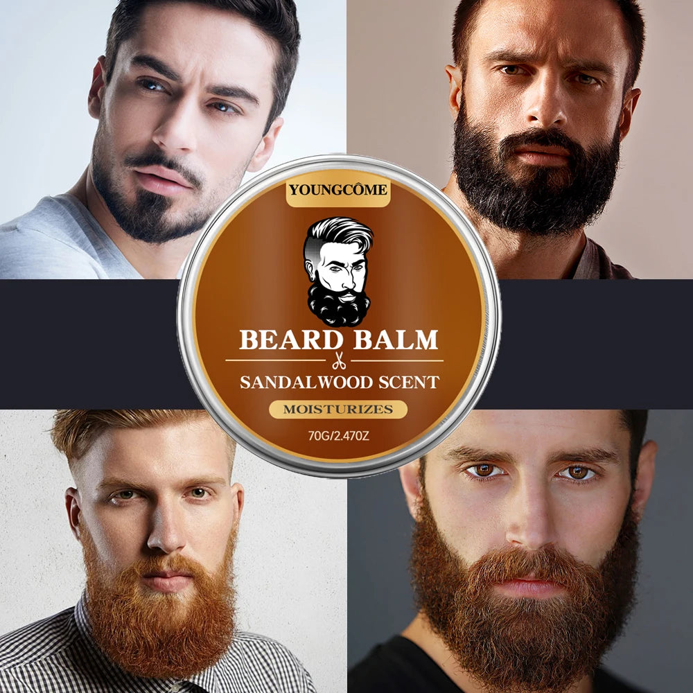 Organic Beard Growth Oil & Sandalwood Balm 1/2/4 Set-24H Nourishing, No Flakes, Men's Grooming Kit with Argan Oil &...
