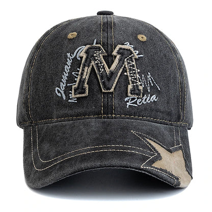 New Style Unisex Retro Baseball Cap M Letter Embroidery Dad Hat Star shaped Style Women And Men Outdoor Washed Cotton Cap