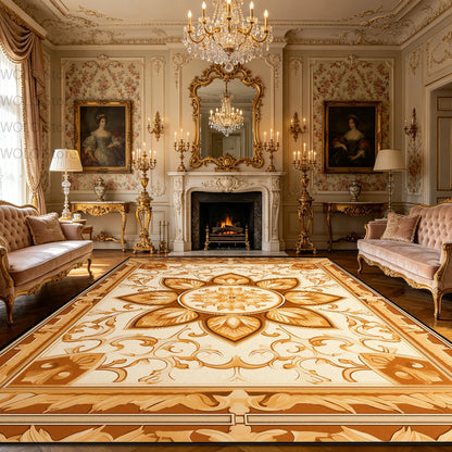 Luxury French Rococo Style Golden Carpet for Living Room Decoration Home Large Area Rugs Dining Room Bedroom Non-slip Floor Mat