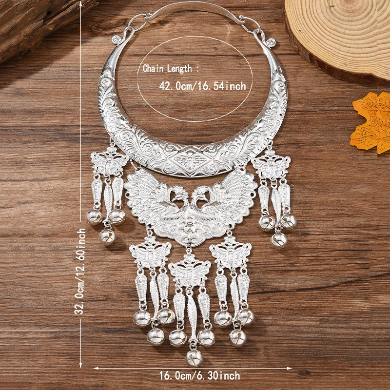 Ethnic Minority Miao Retro Necklace Traditional Chinese Silver Color Craft Dance Costume Special Accessory Chain