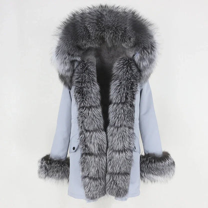 OFTBUY 2024 Fashion Winter Jacket Women Real Fur Coat Natural Real Fox Fur Collar Loose Long Parkas Big Fur Outerwear Detachable