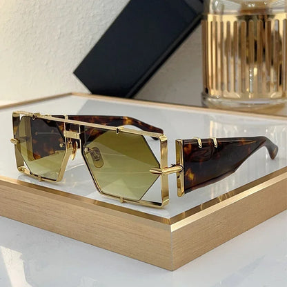 Ins MOD004 Half Frame Polygon Gradient Sunglasses Uv400 Men Alloy Acetate Personalization High Street Classical Eyeglasses - Kimlud