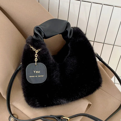Plush Shoulder Bags For Femme Soft Winter Ladies Purse Handbag Cute Fashion Female Party Underarm Bag Travel Messenger Purse