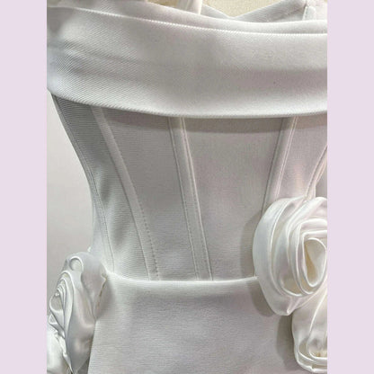 TWOTWINSTYLE Solid Slimming Spliced Appliques Dresses For Women Slash Neck Sleeveless High Waist Temperament Dress Female New
