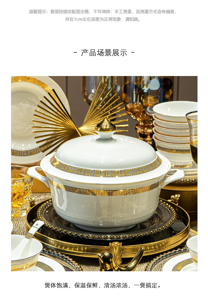 Fine Bone China Dinnerware Sets Home Kitchen Luxury Guests Wedding Tableware Set Gold Plates Jogo De Jantar Dinnerware Sets