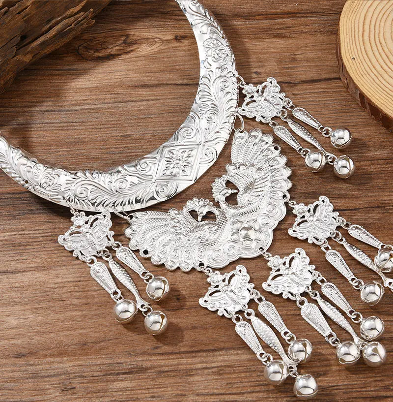 Ethnic Minority Miao Retro Necklace Traditional Chinese Silver Color Craft Dance Costume Special Accessory Chain