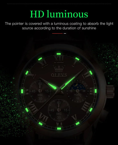 OLEVS 2871 Men Watch Original Brand Quartz Watch Multifunctional Chronograph Watch For Man Waterproof Luminous Moon...