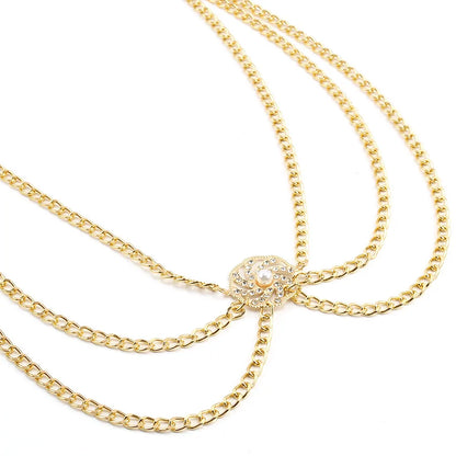 versatile multi-layer disc inlaid with diamond pearl waist chain new style tunic decorative metal belt for women - Kimlud