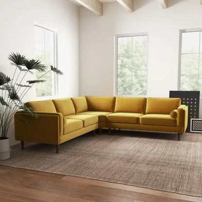 Amber Yellow Velvet Corner Sectional SofaNew Title: "Velvet Corner Sectional Sofa in Amber Yellow - Comfortable and Stylish - Kimlud