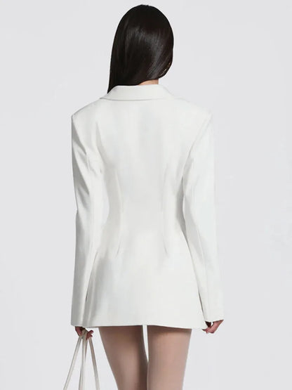 Mozision Deep V Neck Long Sleeve Sexy Mini Blazer Dress Women Elegant Double-breasted High Waist Club Party Blazers Dress