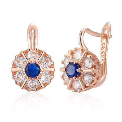 Kienl Hot 585 Rose Gold Color Flower English Earring for Women Trend Blue Natural Zircon Accessories High Quality Daily Jewelry