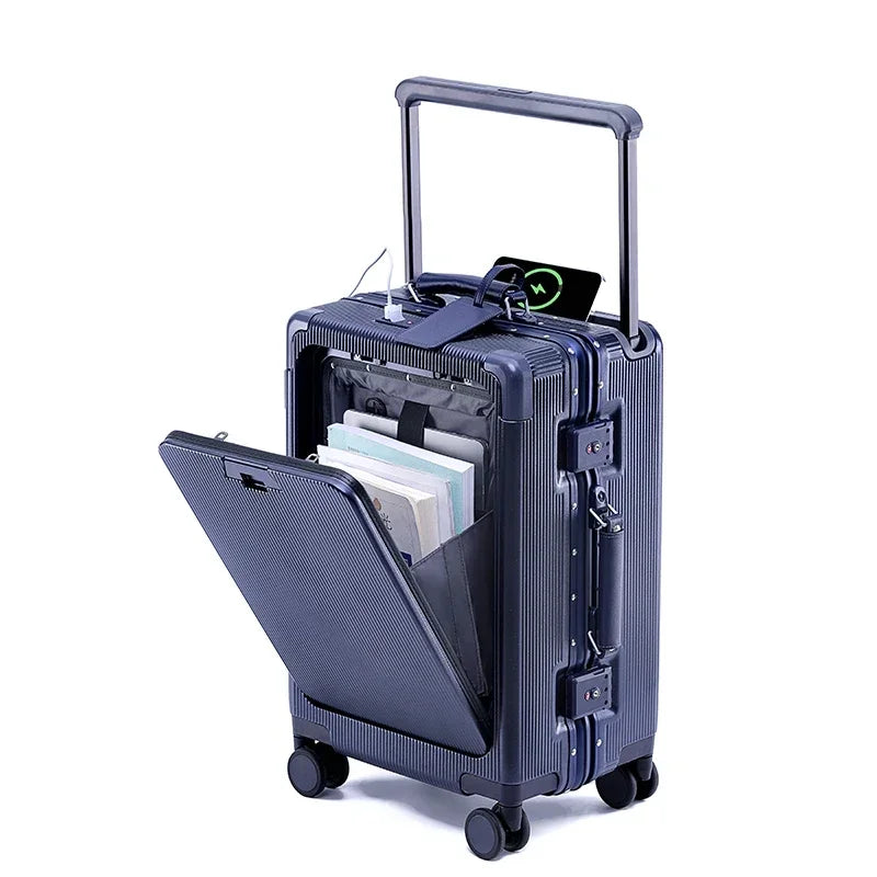 Premium PC Wide Trolley Luggage Front Opening Multi-Functional Women's 20-Inch Boarding Box and Men's 24-Inch Suitcase...