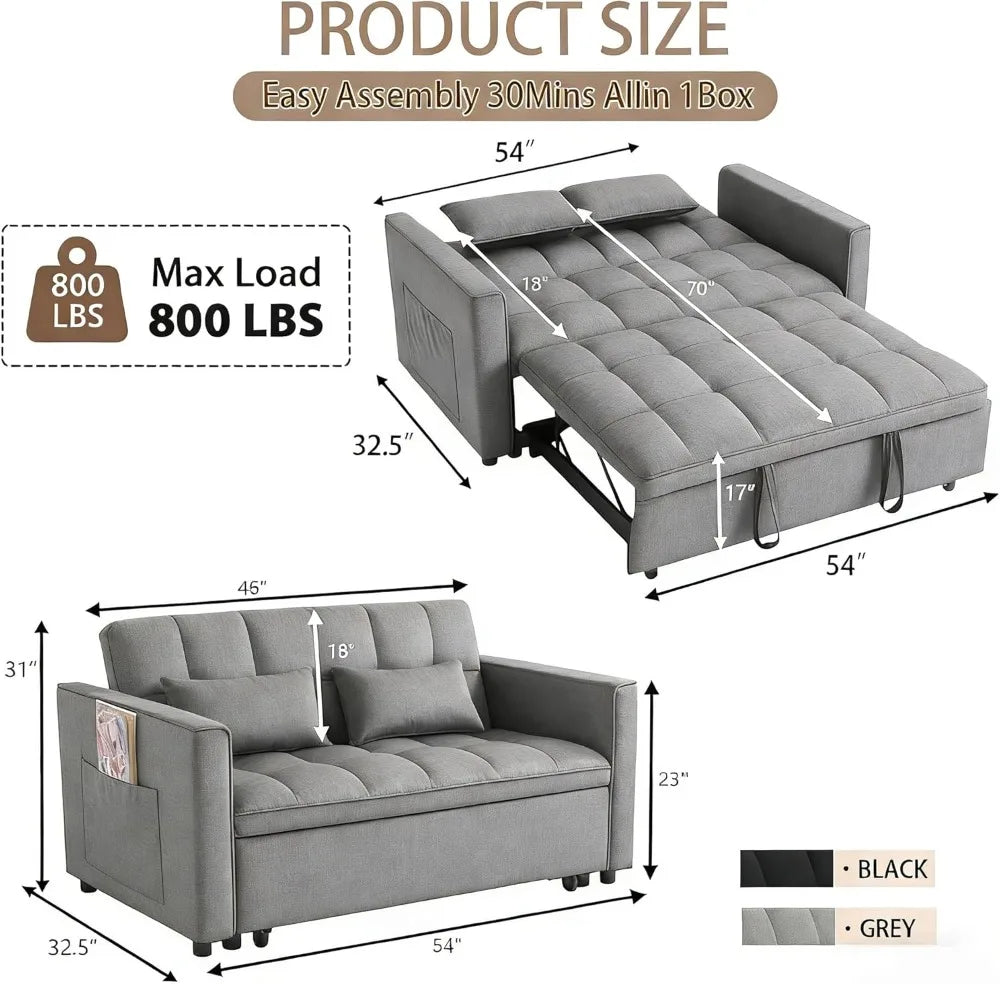 70" Velvet Sleeper Sofa Bed, Adjustable Back & Storage, Modern Black Futon for Small Spaces - Kimlud
