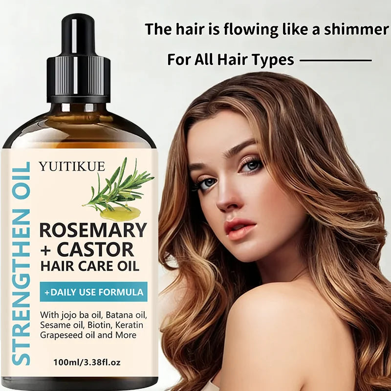 YUITIKUE Rosemary + Castor Strengthening Hair Oil - Daily Use Hair Care Oil with Jojoba & Batana Oil for Hair Growth - Kimlud