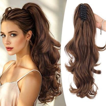 Synthetic Claw Ponytail Extensions 20inch Wavy Clip Claw Ponytail Hair for Women Ladies Daily Party Holiday | Kimlud Mid...