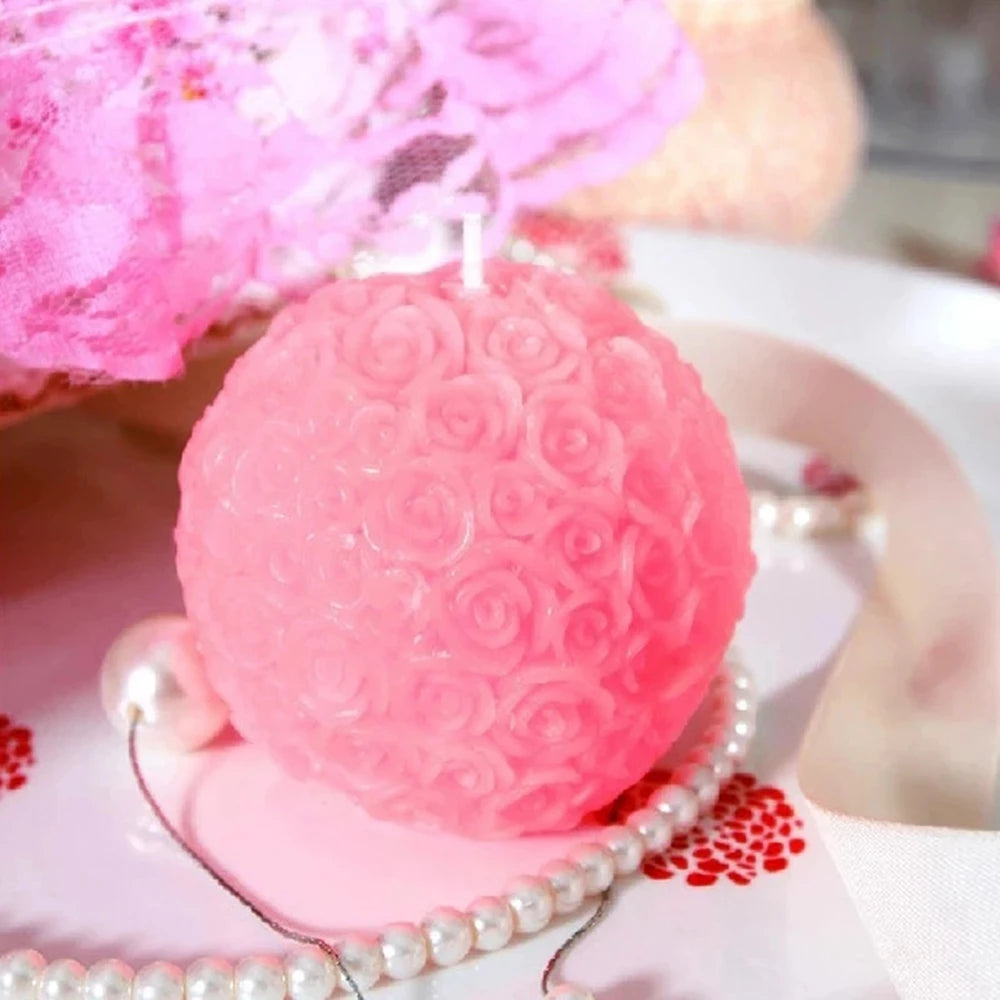 3D Rose Shape Ball Candle 7cm Rose Scented Flower Candles Girls Home Birthday Party Decoration Ball Wax Fragrance Candles Gift