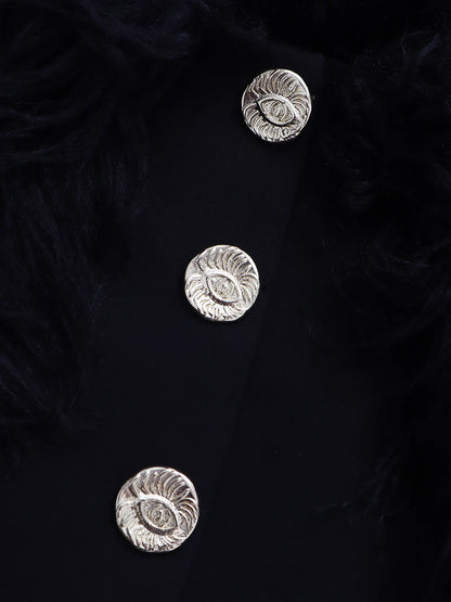 TWOTWINSTYLE Solid Slimming Spliced Metal Buttons Jackets for Women Slash Neck Long Sleeves Patchwork Fur Jacket Female Fashion - Kimlud