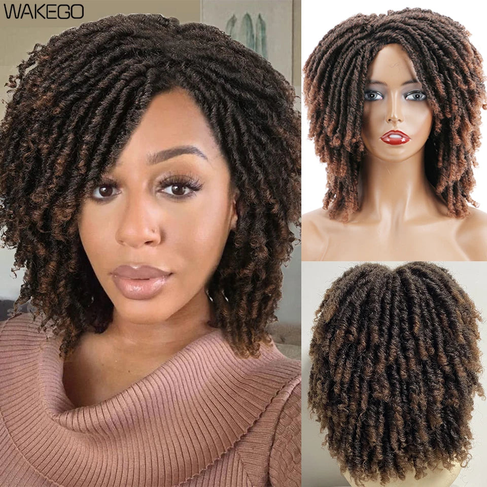 Ombre Short Dreadlock Wigs Blonde Grey Purple 27 30 350 Bug 12 Colors Wig Curly Synthetic Twist Faux Locs Wig Dreads...