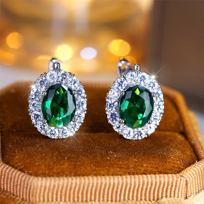 Cute Small Blue Green Zircon Stone Hoop Earrings For Women Charm Female Silver Color Wedding Jewelry Gift