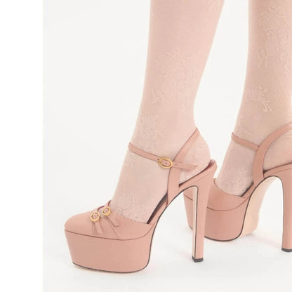 French Style Luxury High-Heeled Shoes with Thick Toe and Hollowed Out Back for Banquets, Women's Buckle Strap Sandals |...