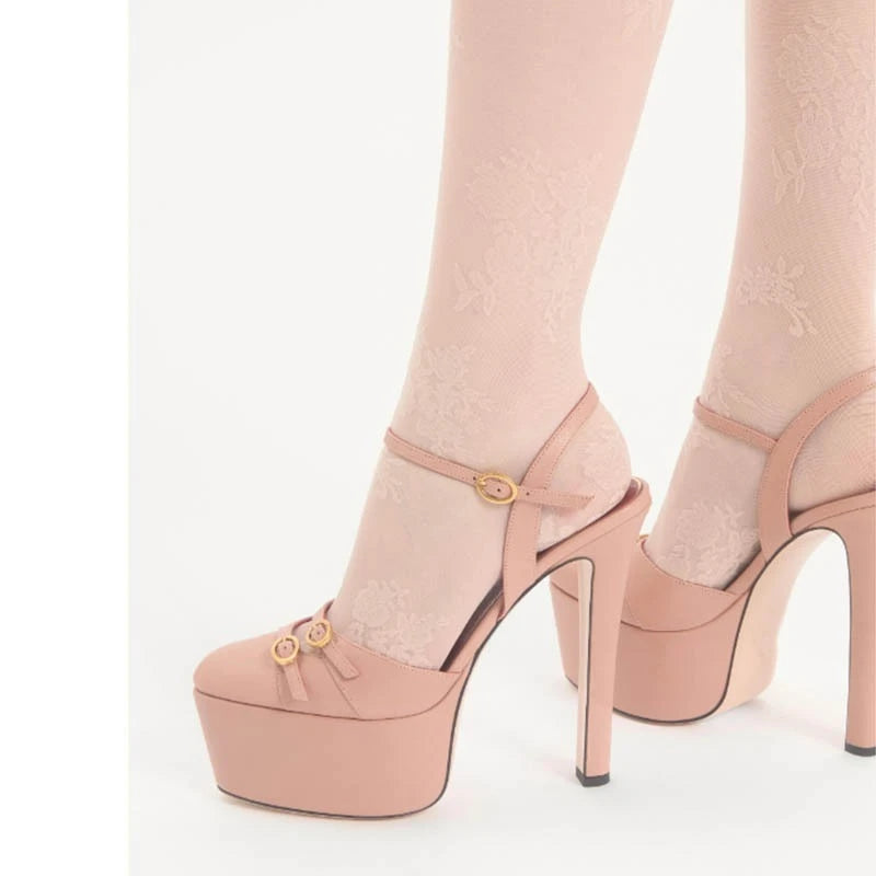 French Style Luxury High-Heeled Shoes with Thick Toe and Hollowed Out Back for Banquets, Women's Buckle Strap Sandals |...