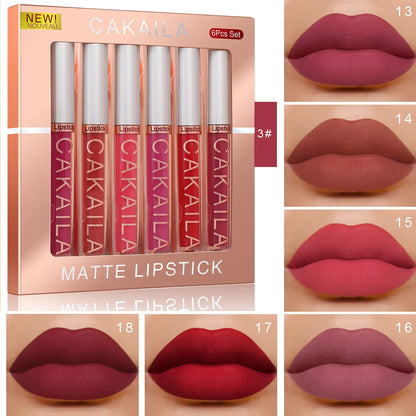 6pcs/pack lip gloss set, long-lasting non stick cup liquid lipstick velvet matte lip gloss