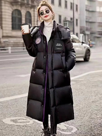 New Arrivals Winter White White Duck Down Hooded Long Puffer Jacket Thickened Warm Solid Color Fashion Windproof Down Jacket