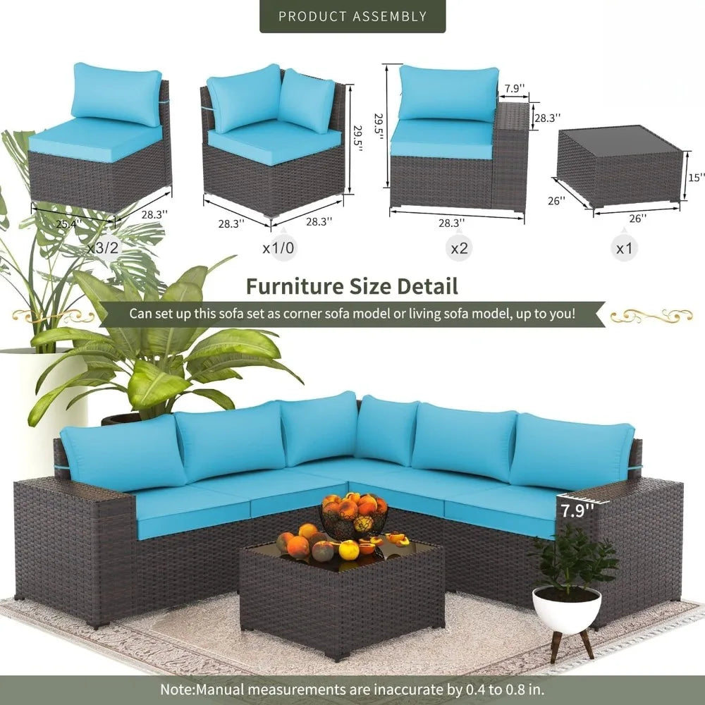 Garden Furniture Sets Outdoor Patio Furniture Set PE Rattan Wicker Sectional Conversation Set with Coffee Table Turquoise Blue - Kimlud