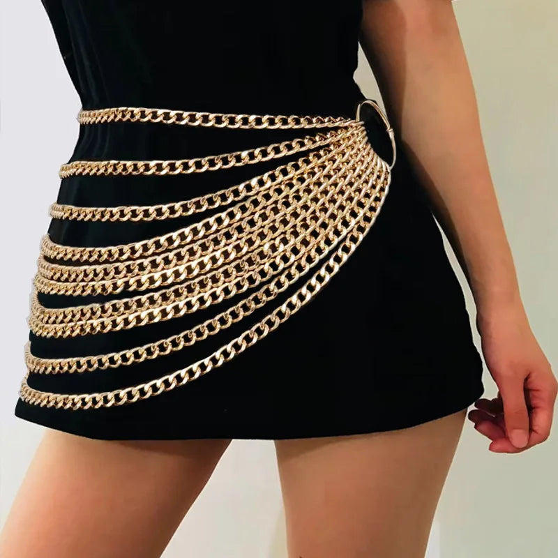 New Fashion Designer Metal Chain Belt For Women Golden Personality Hip Hop Style Tassel Belts  Goth Waistband Dress Accessory