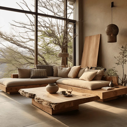 Wabi-sabi style solid wood sofa old wood furniture living room sofa atmosphere log custom L-shaped princess sofa - Kimlud