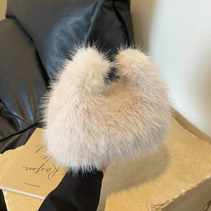 Women Faux Fur Shoulder Bag Adjustable Strap Fluffy Crossbody Bag Solid Color Handbag Hobo Bag for Travel Party