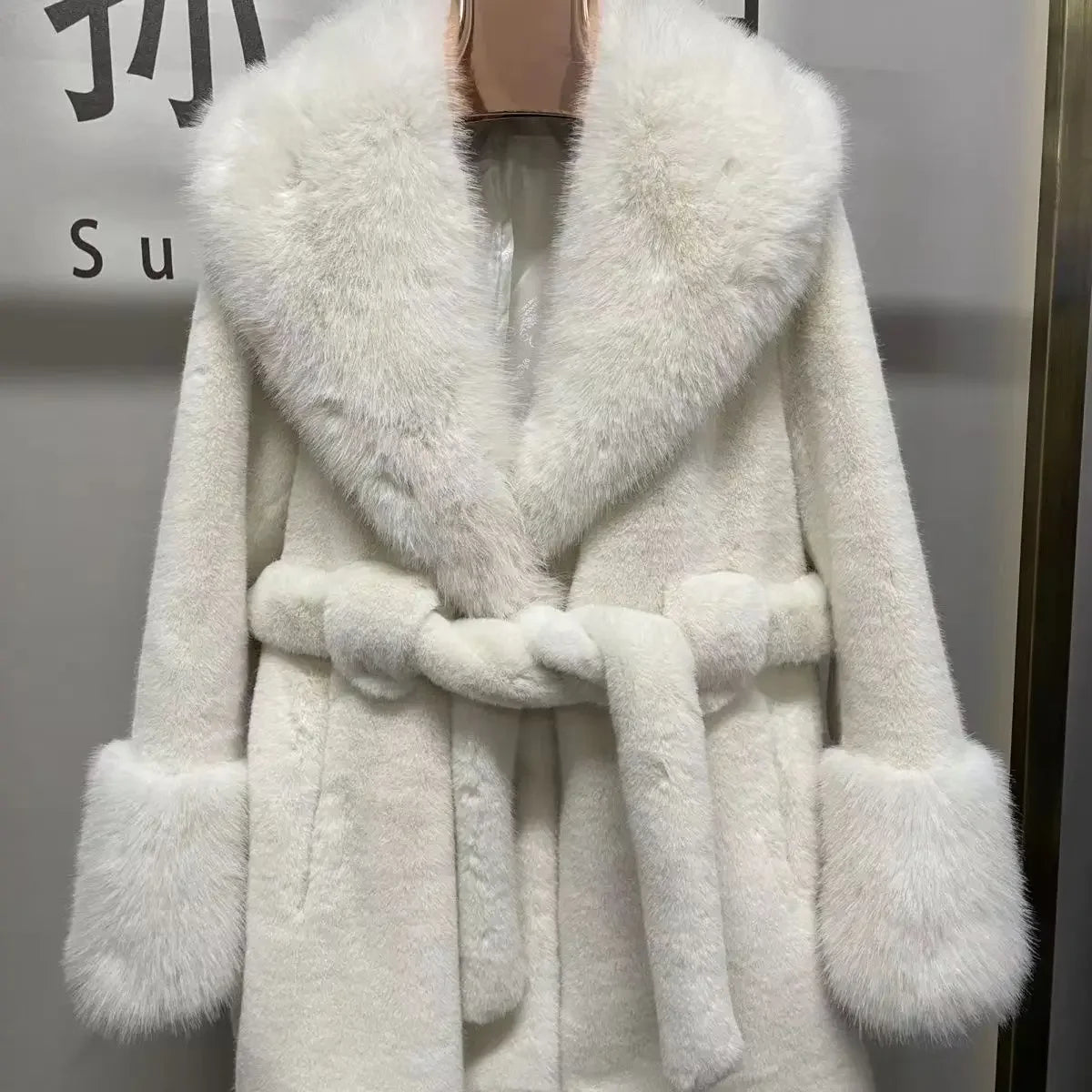 Coats Faux Fox Fur Women Thick Warm Long Coat Turn Down Collar Maxi Warm Jackets Thick Elegant Coat Belt Outerwear Autumn Winter