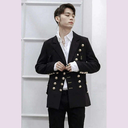 Spring And Summer New Black Personality Men's Jackets Singer Stage Suit Double Breasted Large Size Male Clothes Banquet Wedding