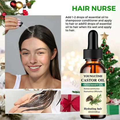Mix Castor Oil and Rosemary Oil for Hair Growth Enhances hair thickness and Shine, Reduce Hair Loss and Split Ends Hair Care Oil