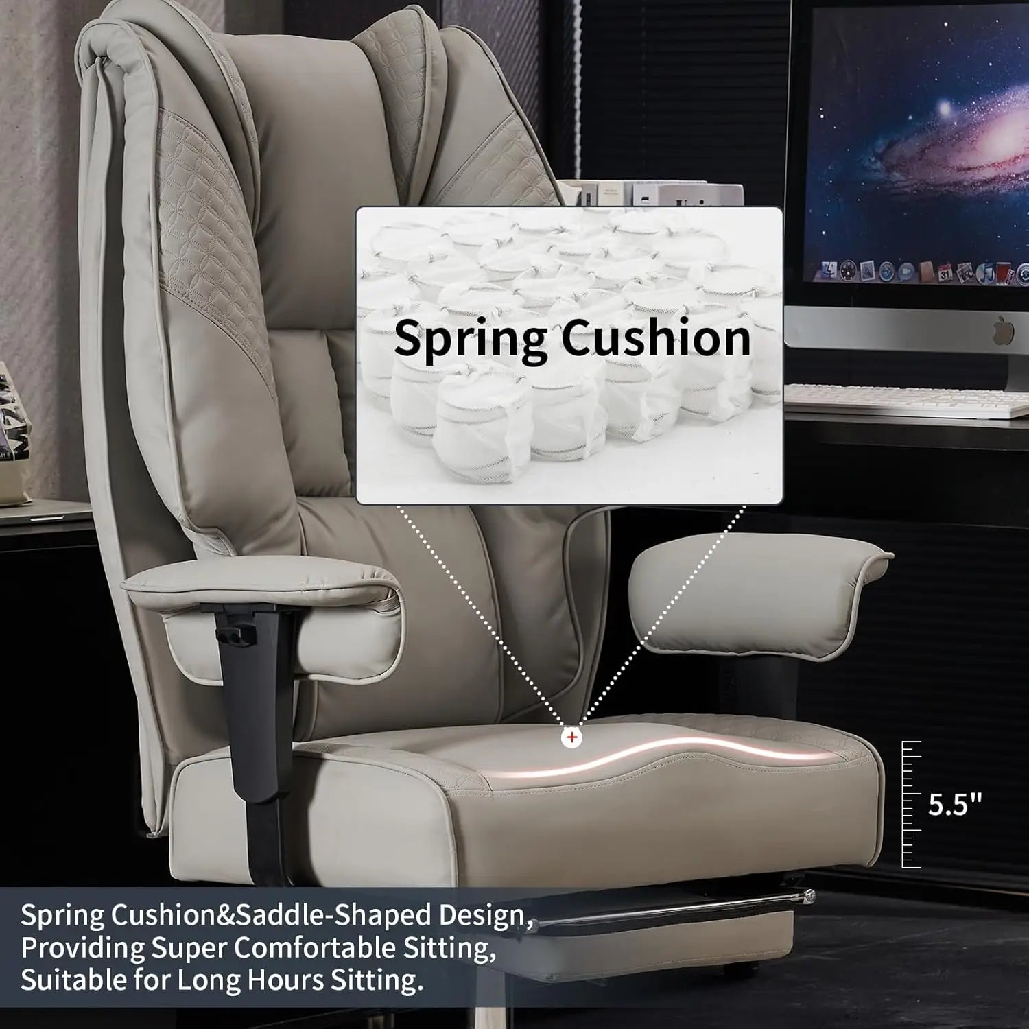 Big and Tall Office Chair 400lbs Wide Seat, Leather High Back Executive Office Chair with Foot Rest