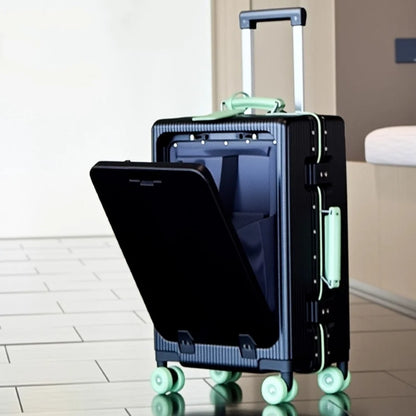 Front Opening Suitcase Aluminum Frame 20" Carry-on Trolley Case Bag with Colorful Silent Wheel USB Charging Plug Rolling Luggage - Kimlud