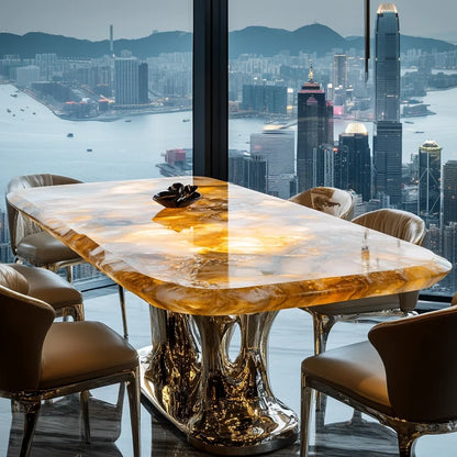 Premium natural marble square jade luxury stone dining table villa Italian light luxury style simple design home