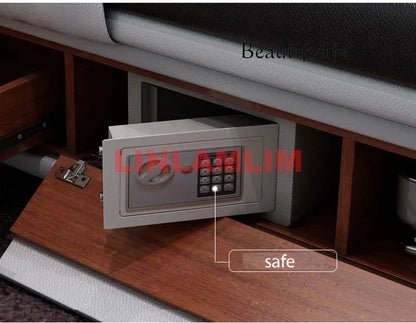 BJ Genuine Leather Bed Multifunctional Beds Ultimate Massage Camas With Bluetooth,Speaker,Safe,Air Cleaner, Projector,Drawers