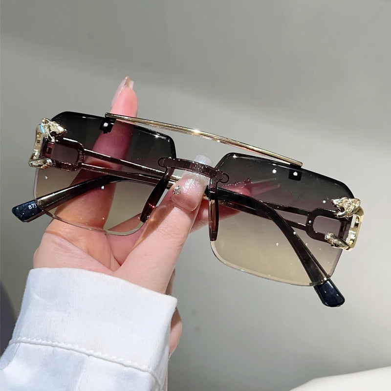 KAMMPT Rimless Square Sunglasses Men Fashion Vintage Double Bridge Shades Women Trendy Luxury Brand Design Gradient Sun...