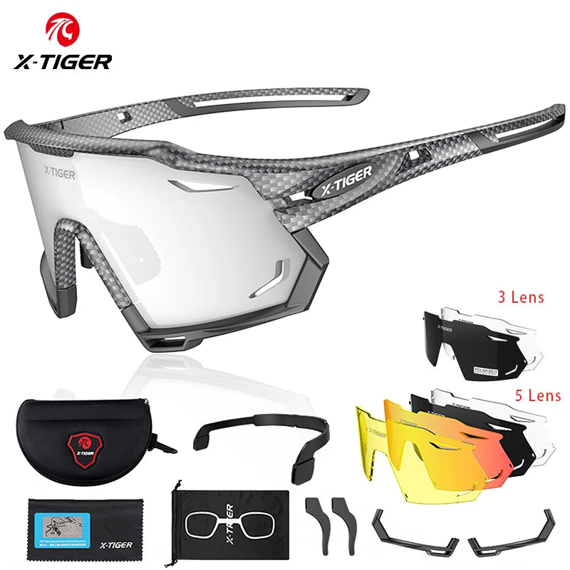 X-TIGER Cycling Glasses UV400 Photochromic Cycling Sunglasses Sports Polarized Men's Sunglasses MTB Racing Bike Glasses Eyewear