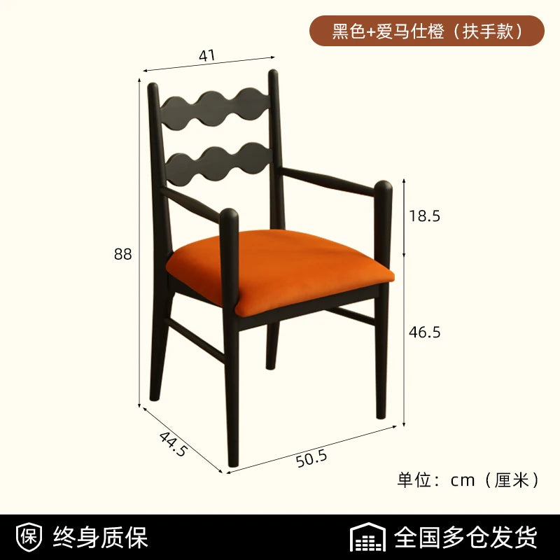 Solid Wood Dining Chair Household French Makeup Soft Bag Armrest Chair Light Luxury Balcony Backrest Silla Comedor Furniture - Kimlud