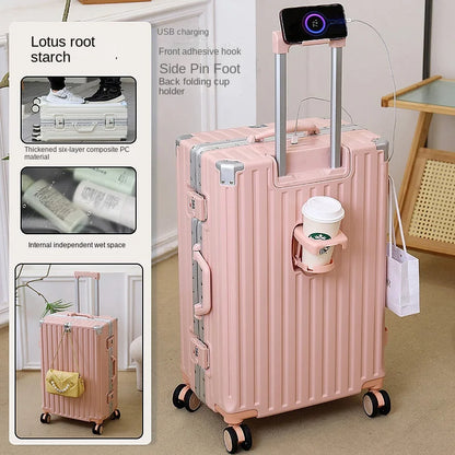 Multifunctional Luggage Aluminum Frame with USB Charging Port 30" High-capacity Suitcase 20-inch Travel Boarding Password Box